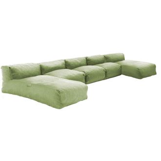 Oviala Mueble de jard&iacute;n modular de 5 plazas con chaise longue verde cactus