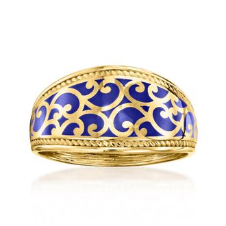 Ross-Simons Blue Enamel Scrollwork Ring in 18kt Gold Over Sterling