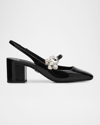 Dolce & Gabbana 60mm Embellished Polished Leather Slingback Pumps