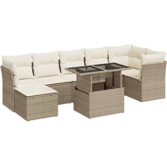 vidaXL Set De Sof&aacute;s De Jard&iacute;n Y Cojines 8 Piezas Rat&aacute;n Sint&eacute;tico Beige Vidaxl