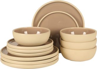Gibson Home Port Gaia 12-Piece Reactive Glaze Stoneware Dinnerware Set in Beige at Nordstrom