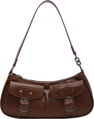 Generic Double Pockets PU Leather Simple Underarm Bag Y2K Retro Commuting Bag Women Fashion Shoulder Bag Large Capacity Daily Shoulder Bag (Coffee)