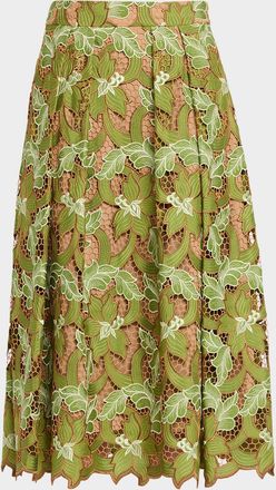 Elie Tahari The Hailey Pleated Floral Lace Midi Skirt