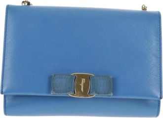 Ferragamo Pre-owned Shoulder Bags, female, Blue, Size: ONE SIZE Pre-owned Leather Crossbody Bag