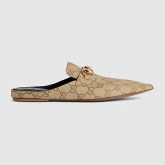 Gucci Womens Ragazzo Mule, Beige, GG Canvas
