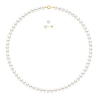 Ateliers Saint Germain Womens Set being composed of : Necklace of Real Cultured Freshwater Pearls Semi Round 6-7 mm - White Gold - One Size