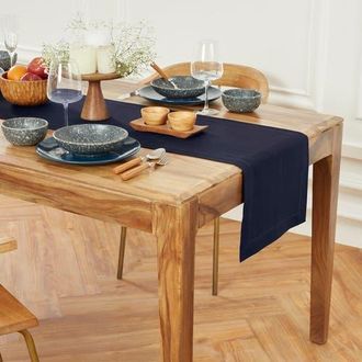 Solino Home Linen Table Runner for Dining Table, Holiday and Everyday Table Decor - Medium Weight Hemstitch in Navy at Nordstrom, Size Xx-Small