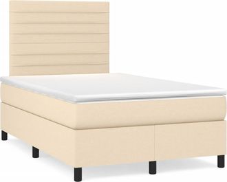 vidaXL Cama Box Spring Con Colch&oacute;n Y Luces Led Tela Crema 120x190 Cm Vidaxl