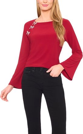CeCe by Cynthia Steffe Pearly Bow Knit Top in Mulberry Red at Nordstrom, Size X-Large