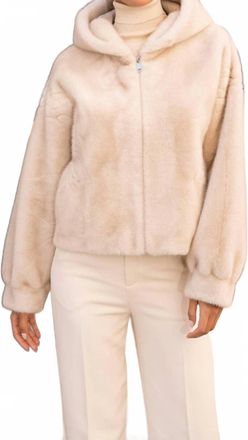 ATTENTIF Hooded Faux Fur Coat In Beige