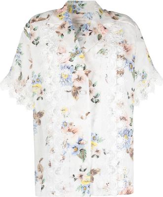 Zimmermann floral-print lace-appliqué shirt - women - Ramie - 2 - White