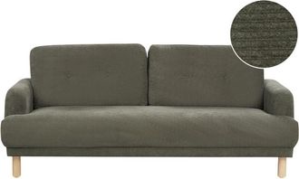 Beliani Beliani - Retro Fabric 3 Seater Sofa Couch Upholstered Wooden Legs Cord Thick Seat Dark Green Tuve