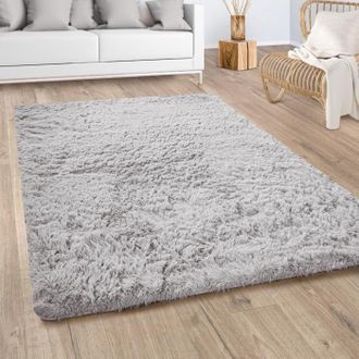 OEM Alfombra De Sal&oacute;n Tuserxln Paco Home Shaggy, Pelo Largo De Piel Sint&eacute;tica, Gris Plateado Suave, 140x200 Cm