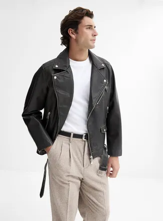 Jack & Jones Mens Faux-leather biker jacket