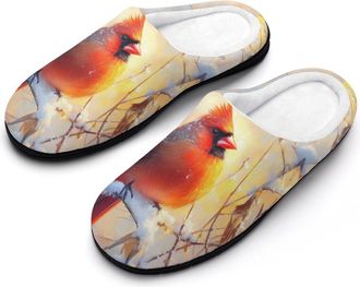 Generic Cardinal Bird Womens Slippers Warm House Slippers Indoor House Shoes with Anti-Skid Rubber Sole