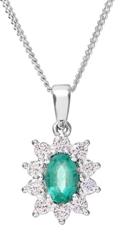 Diamant L'éternel Womens Cluster Pendant, 18ct White Gold Diamond and Emerald 0.33ct Weight - One Size