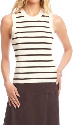 Karen Kane Rebecca Ribbed Stripe Sleeveless Sweater Tank In Cream And Brown