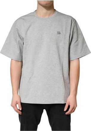 Dolce & Gabbana T-shirt met ronde hals van katoen met korte mouwen - Heren - T-shirts - Grijs - 4XL - Katoen - Tops