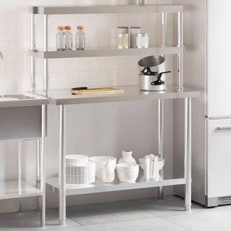 vidaXL Vidaxl - Mesa De Trabajo Para Cocina Con Estante Acero Inox 110x55x150cm