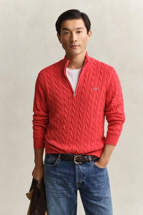 GANT Men Cotton Cable Knit Half-Zip Sweater (XXXL) ROSE RED