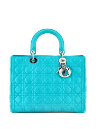 Dior Lady Dior Bag Cannage Quilt Lambskin Large tote bag - women - Calf Leather - One Size - Blue