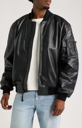 Alpha Industries MA-1 Heritage Leather Bomber Jacket in Black at Nordstrom, Size Xx-Large