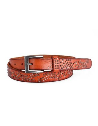 OLD TREND Stardust Genuine Leather Studded Vintage Finish Belt in Camel at Nordstrom, Size Medium