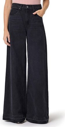 Paige Cameron High Waist Release Hem Wide Leg Jeans in Boho Black at Nordstrom, Size 31