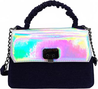Like Dreams Womens Blaze Metallic Vegan Crossbody Bag In Dark Denim