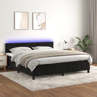 vidaXL Cama Box Spring Colch&oacute;n Y Led Terciopelo Negro 160x200 Cm Vidaxl