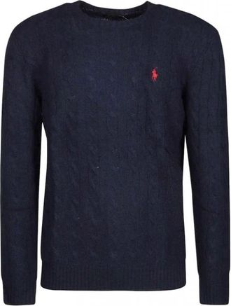 Ralph Lauren Pullover met kabelsteek en ronde hals - Heren - Ronde hals truien - Blauw - L - Wol - Truien & Vesten