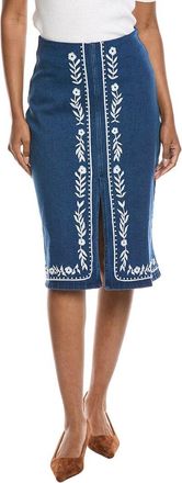 Gracia Floral Embroidered Front Slit Denim Skirt