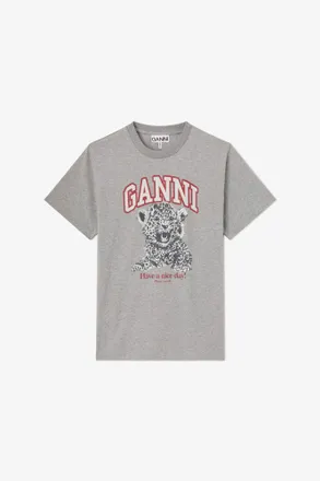 Ganni Grey T-shirt with Tiger - Size XXS Organic Cotton