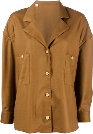 Giuliva Heritage Collection Losvallend shirt met blazerkraag en zak - Dames - Overhemden - Bruin - XL - Overhemden