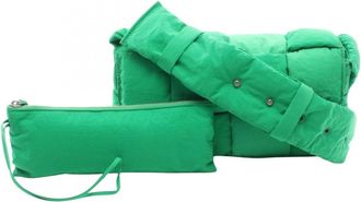 Bottega Veneta Green Nylon Handbag Shoulder Bag (Pre-Owned)