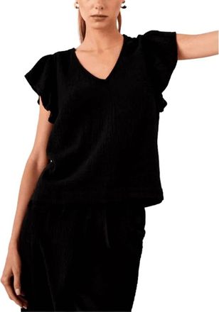 Rails Lela Flutter Sleeve Organic Cotton Gauze Top In Black