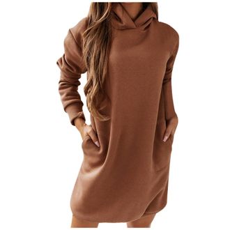 Generic Long Zipper Fleece Sweaters Solid Winter Autumn And Long-sleeved Sweater Hooded Dress Color Womens Hoodies Sweatshirts Womens Zip up Hoodies Long (Kha