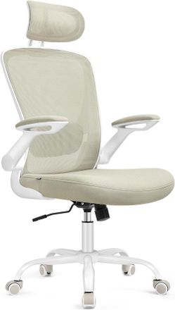 Songmics Silla de oficina de malla con reposacabezas de color beige capuchino