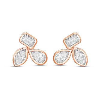 Diana M. Jewels 14K RG Gold 3 Stone Bezel Earrings 10.00 Ct Tw