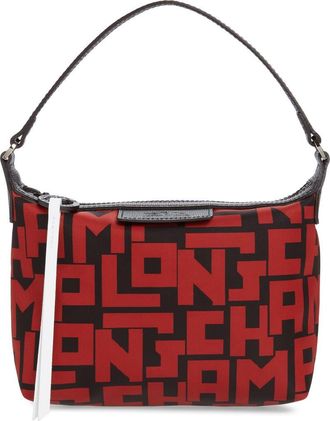 Longchamp Lonchamp Mini Le Pliage Logo Nylon Shoulder Bag in Black/brick at Nordstrom Rack