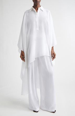 Michael Kors Asymmetric Linen Gauze Caftan in Optic White at Nordstrom