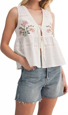 Mustard Seed Floral Embroidered Linen Vest In White