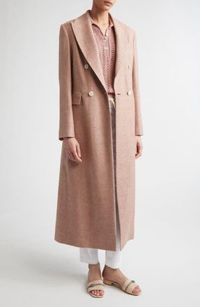 Eleventy Zegna Double Breasted Stretch Linen, Wool & Silk Duster in 99 Crimson at Nordstrom, Size 00 Us