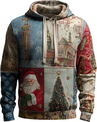 Generic Christian Hoodies for Men Christmas Hood Sweatshirts Santa Cross Graphic Hoodie Vintage Xmas Tree Printed Long Sleeve Pullover Oversized Sweatshirt (G
