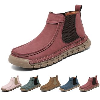 Generic Womens Handmade Non-Slip Orthopedic Shoes, Comfortable Slip On Lightweight Mid Top Hiking Ankle Boots, Retro Walking Shoes (Red,8.5)