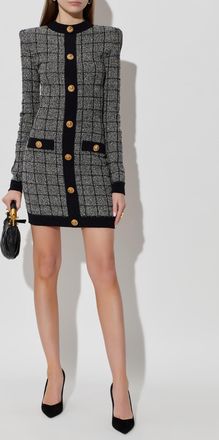 Balmain Tweed Dress With Lurex Thread, Womens, Black