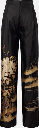 Max Mara Mappa printed high-rise silk wide-leg pants