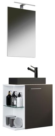 ebuy24 Ebuy24 - Set Vcm De 3 Piezas Lavadero Para Invitados Wc Ba&ntilde;o Para Invitados Lavabo Con Espejo Set De Ba&ntilde;o - Hausa Sc-bl (blanco / Antracita)