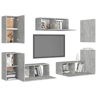 Berkfield Home Sturdy 7 Piece TV Cabinet Set Concrete Grey Engineered Wood
