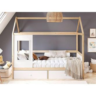 Flair Ted Play House Wooden Bed with Storage in White | Size: Single